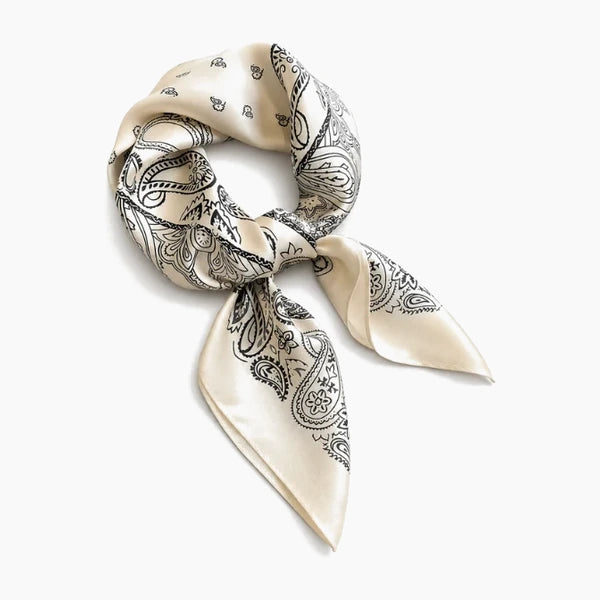 eaphi INDIA PATTERN SATIN SCARF ベージュ Iselle Paisley Silk Scarf for Handbags