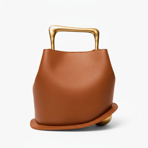 Izelia Genuine Leather Crossbody Bag in orange, front studio view showcasing minimalist curved silhouette with bold metal top handle