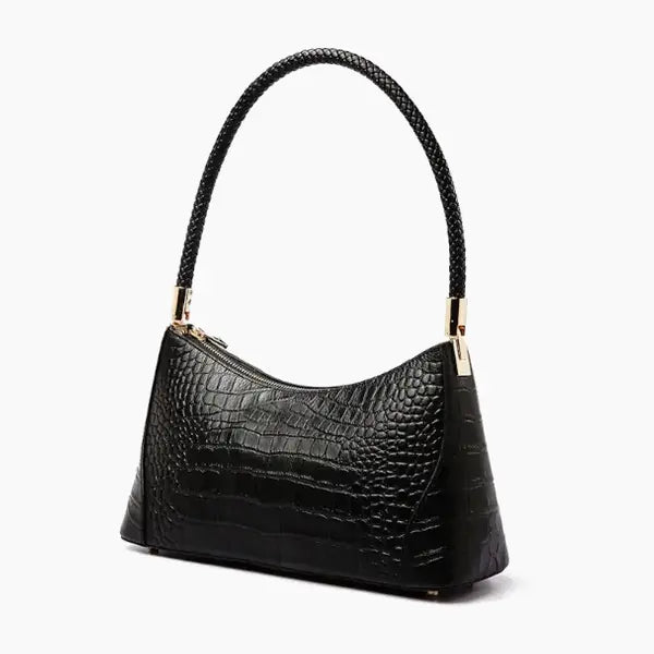 Arlena Genuine Leather Shoulder Bag in black, front view with a sleek design