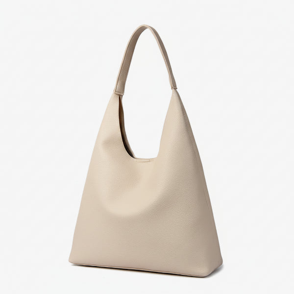 Front view of Elaria vegan leather hobo bag in off-white, with a spacious body and clean, sleek design