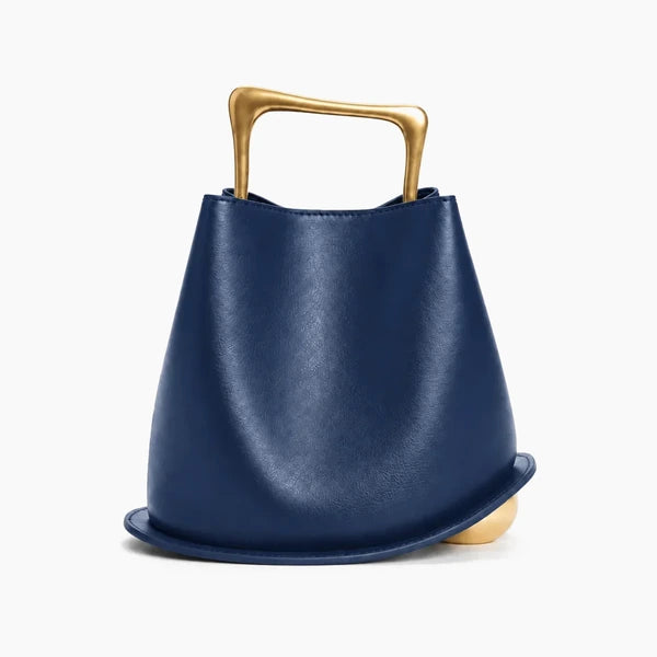 Izelia Genuine Leather Crossbody Bag in blue, front view with a gold handle on a white background