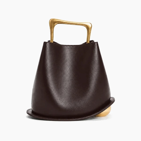 Izelia Genuine Leather Crossbody Bag in coffee, front view with gold handle on a white background