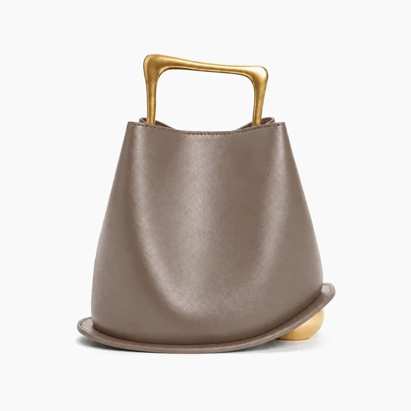 Izelia Genuine Leather Crossbody Bag in taupe, front view with a gold handle on a white background