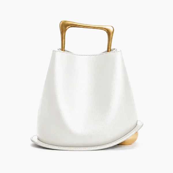 Izelia Genuine Leather Crossbody Bag in white, front view with a gold handle on a white background