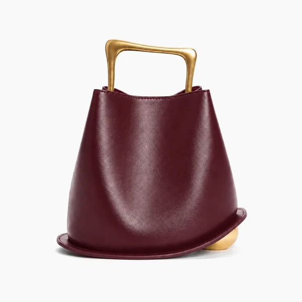 Izelia Genuine Leather Crossbody Bag in wine red, front view with gold handle on a white background