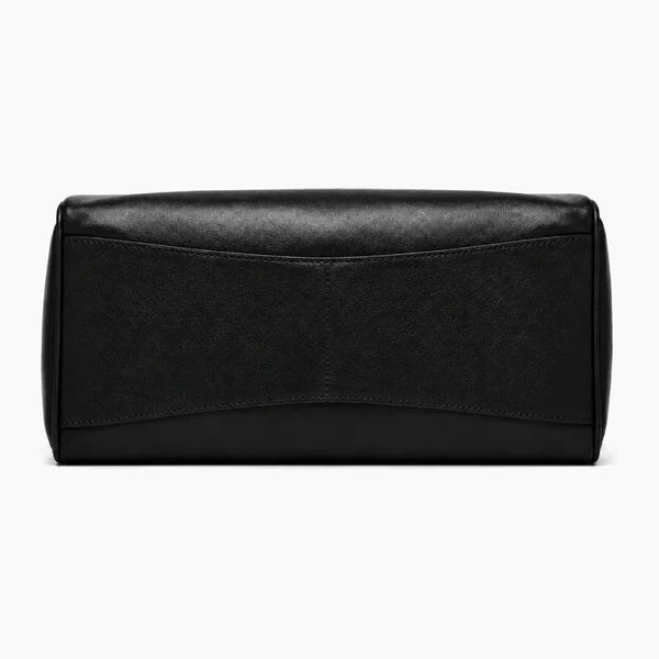 Lévoria Genuine Leather Satchel Bag in black, bottom view showing the structured leather base