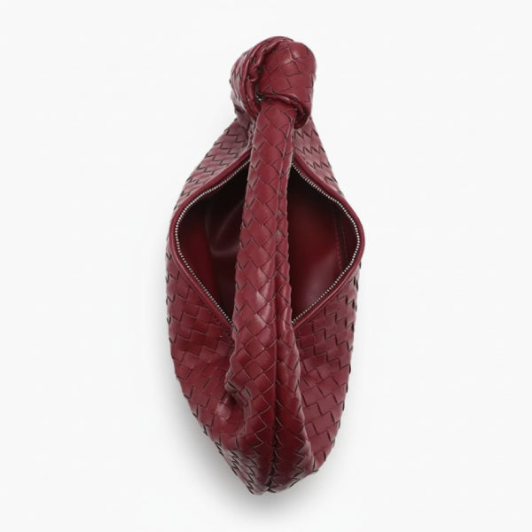 Maris Vegan Leather Hobo Bag in wine red, top view of wide zip opening and spacious interior