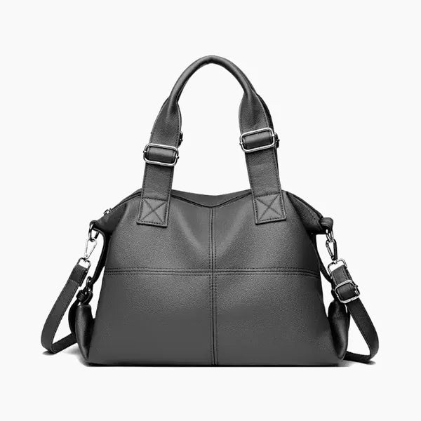 Mirelith Vegan Leather Satchel Bag in grey, front view with quilted pattern and silver hardware accents