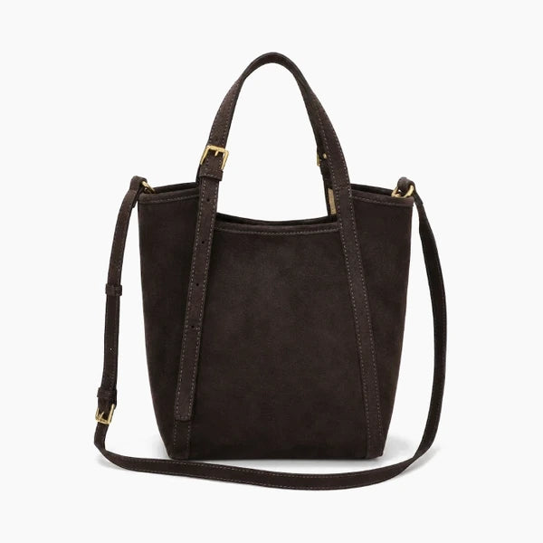 Solévia Genuine Leather Satchel Bag in dark brown, front view with gold-tone hardware