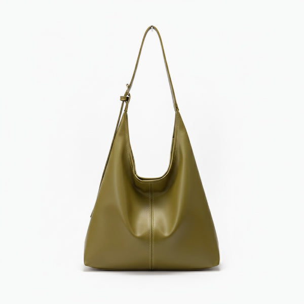 Sorella Vegan Leather Hobo Bag in green, front view of sleek minimalist hobo with adjustable shoulder strap