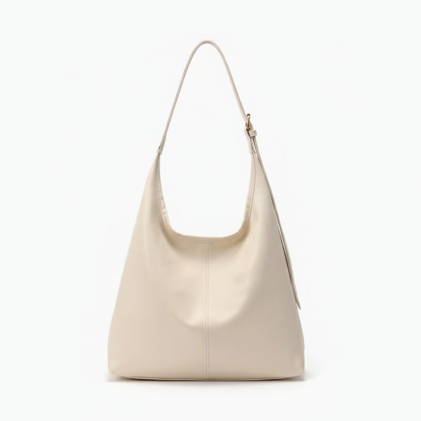Sorella Vegan Leather Hobo Bag in off-white, front view of sleek minimalist hobo with adjustable shoulder strap