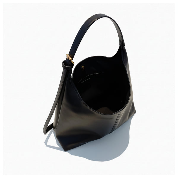 Sorella Vegan Leather Hobo Bag in black, angled top view showing wide opening and roomy interior